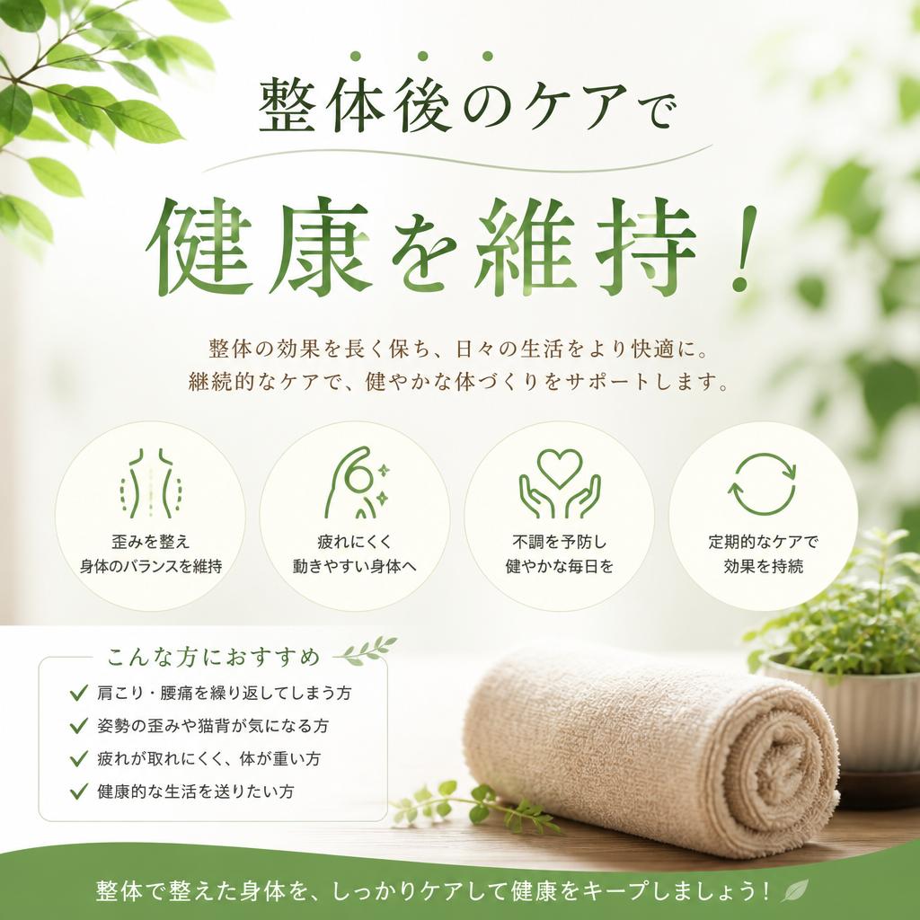 整体後のケアで健康を維持！