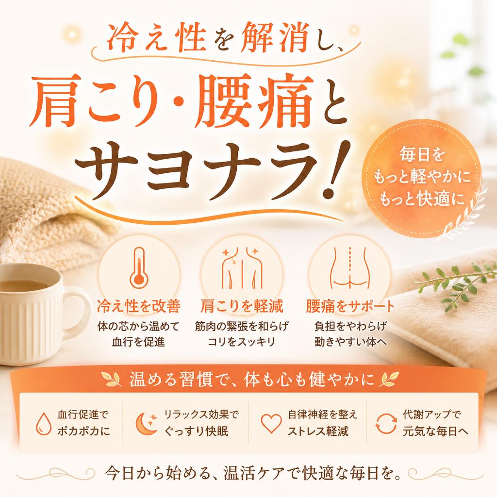 冷え性を解消し、肩こり・腰痛とサヨナラ！