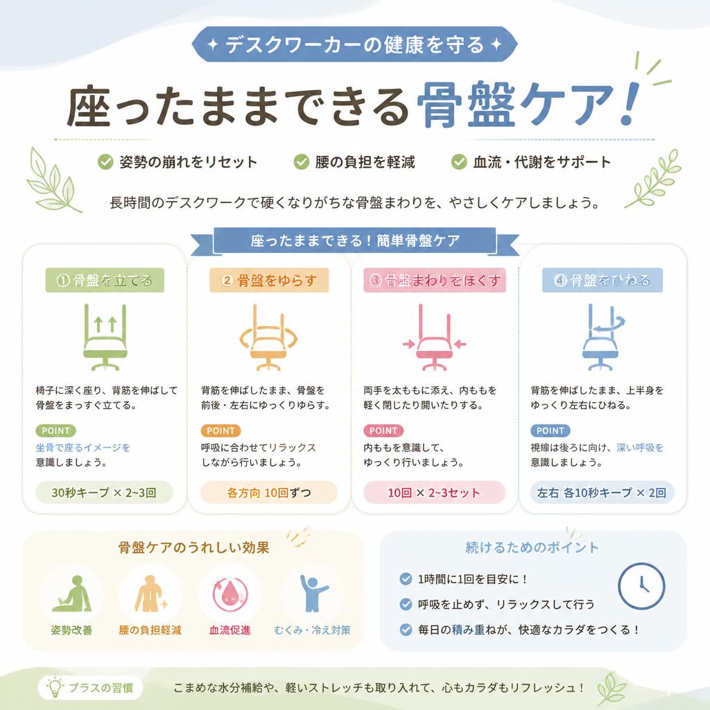 デスクワーカーの健康を守る、座ったままできる骨盤ケア！