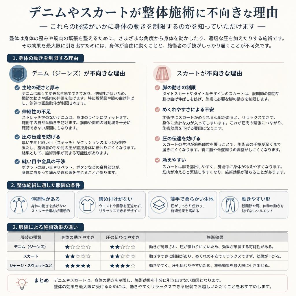 デニムやスカートがNGな理由