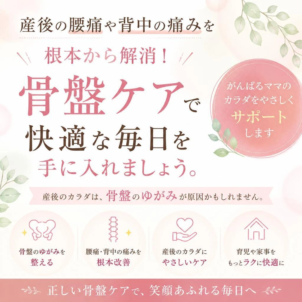 産後の腰痛や背中の痛みを根本から解消！骨盤ケアで快適な毎日を手に入れましょう。