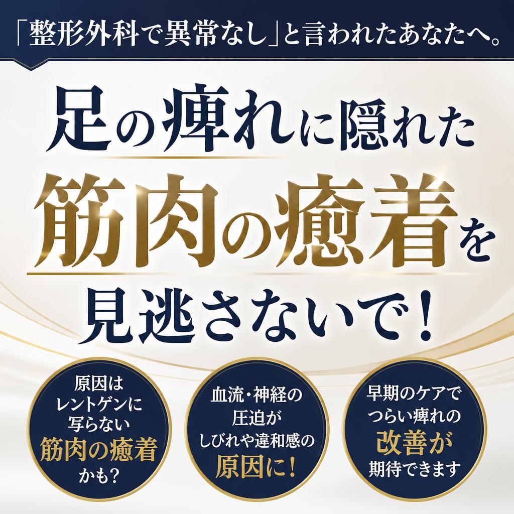 「整形外科で異常なし」と言われたあなたへ。足の痺れに隠れた筋肉の癒着を見逃さないで！