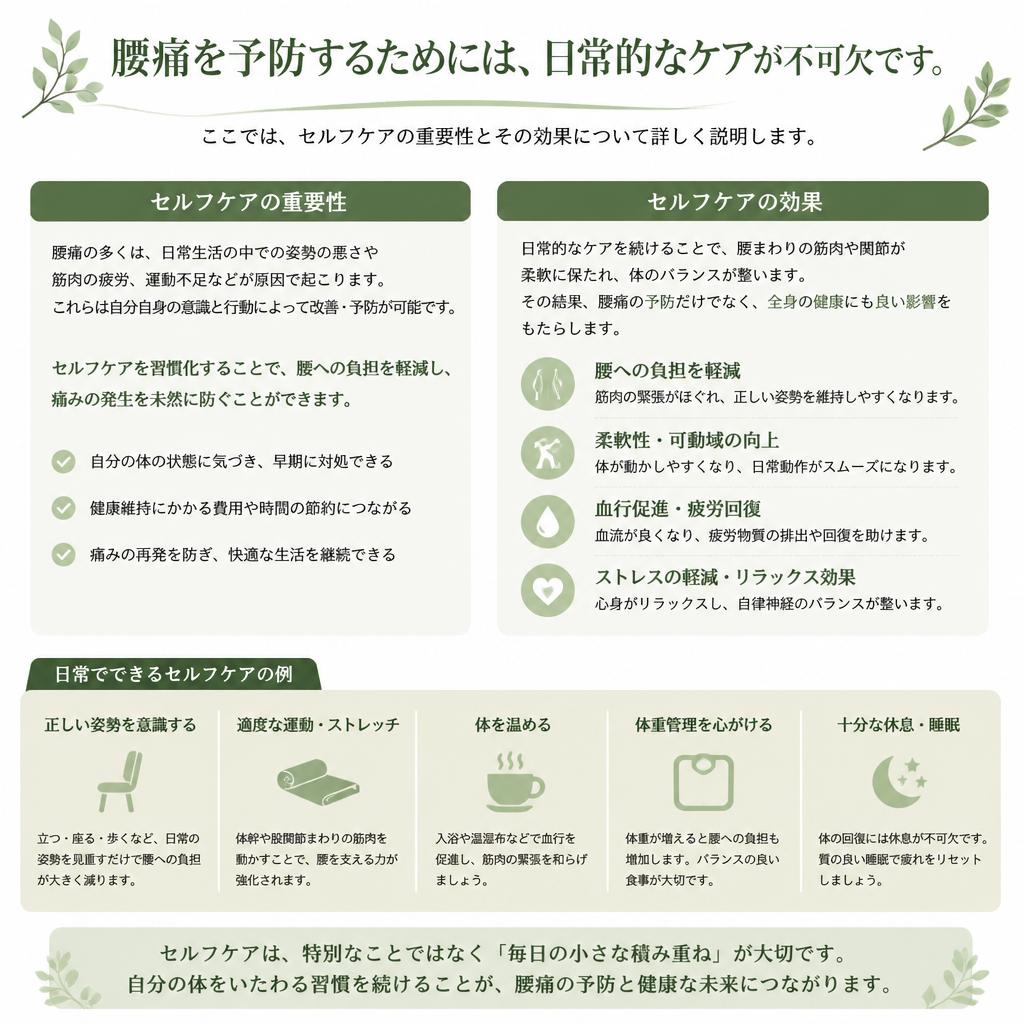 腰痛予防のためのセルフケアの重要性
