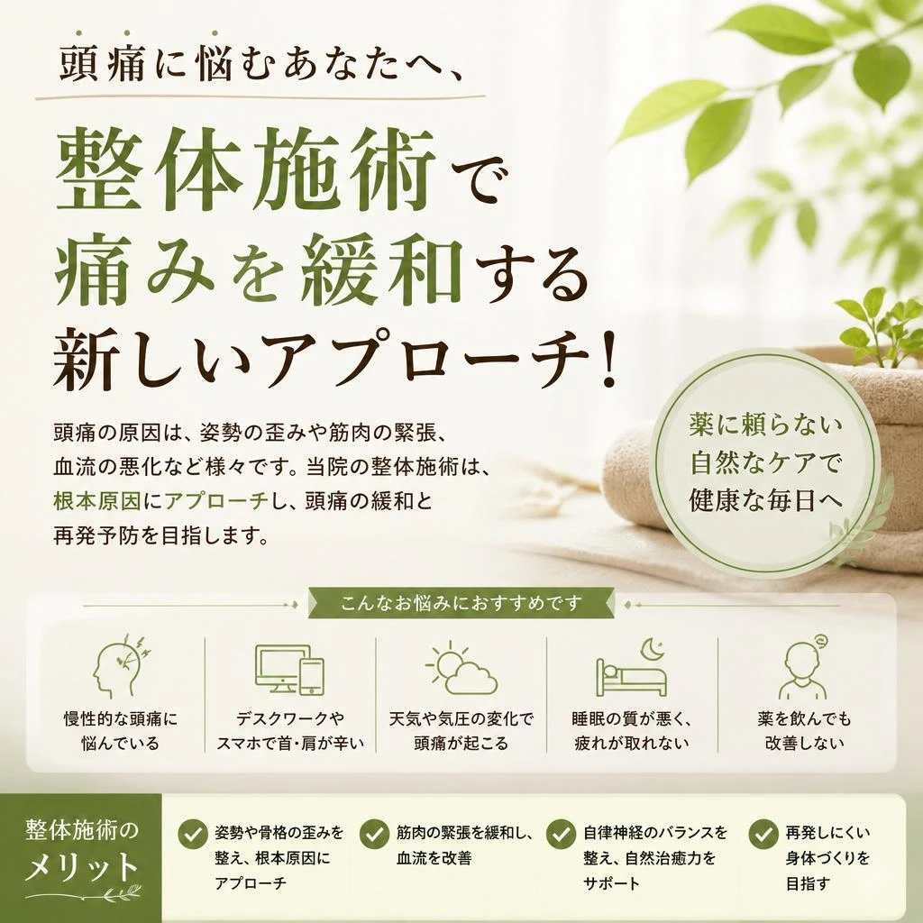 頭痛に悩むあなたへ、整体施術で痛みを緩和する新しいアプローチ！