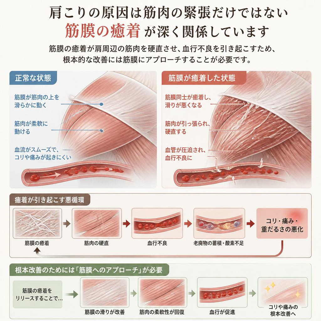 肩こりの原因は筋膜の癒着