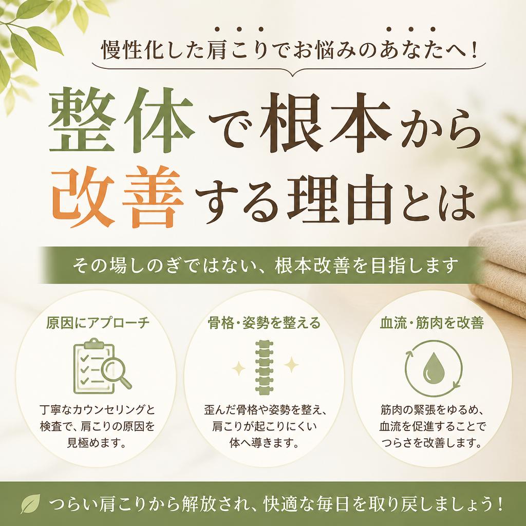 慢性化した肩こりでお悩みのあなたへ！整体で根本から改善する理由とは