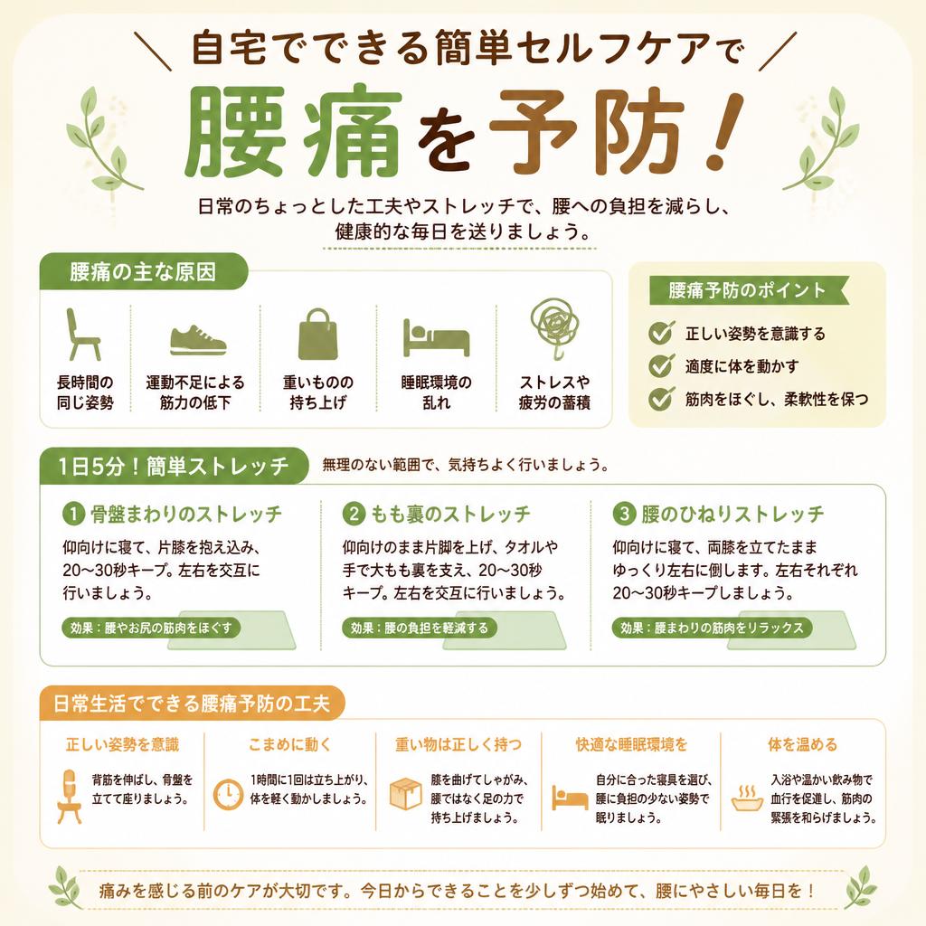 自宅でできる簡単セルフケアで腰痛を予防！