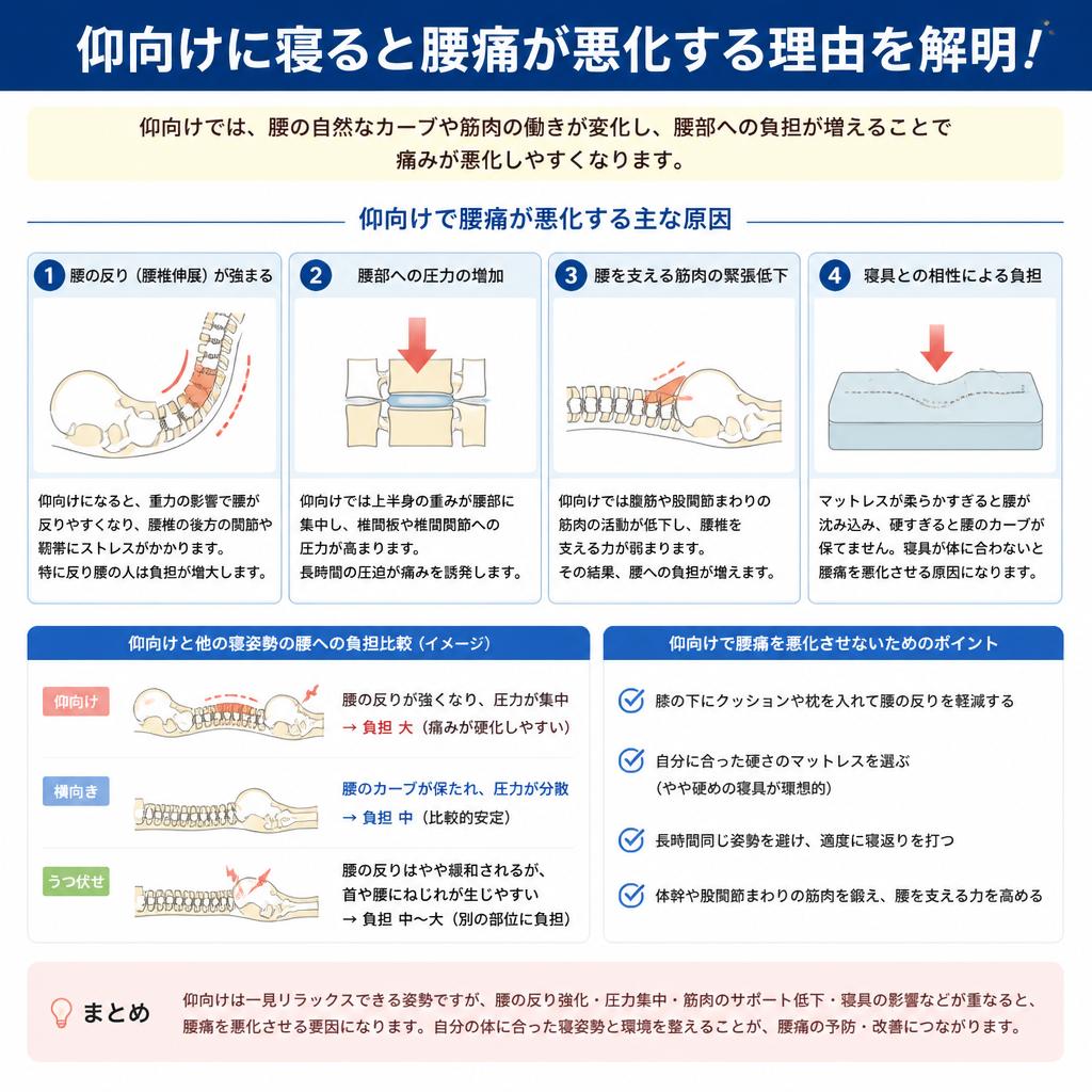 仰向けに寝ると腰痛が悪化する理由を解明！