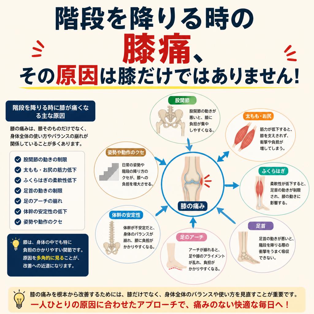 階段を降りる時の膝痛、その原因は膝だけではありません！