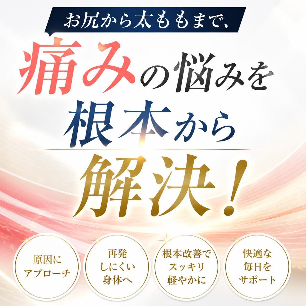 お尻から太ももまで、痛みの悩みを根本から解決！