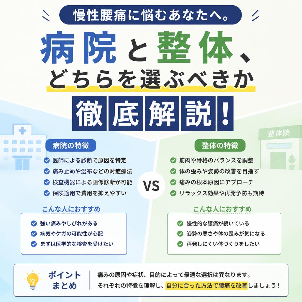 慢性腰痛に悩むあなたへ。病院と整体、どちらを選ぶべきか徹底解説！