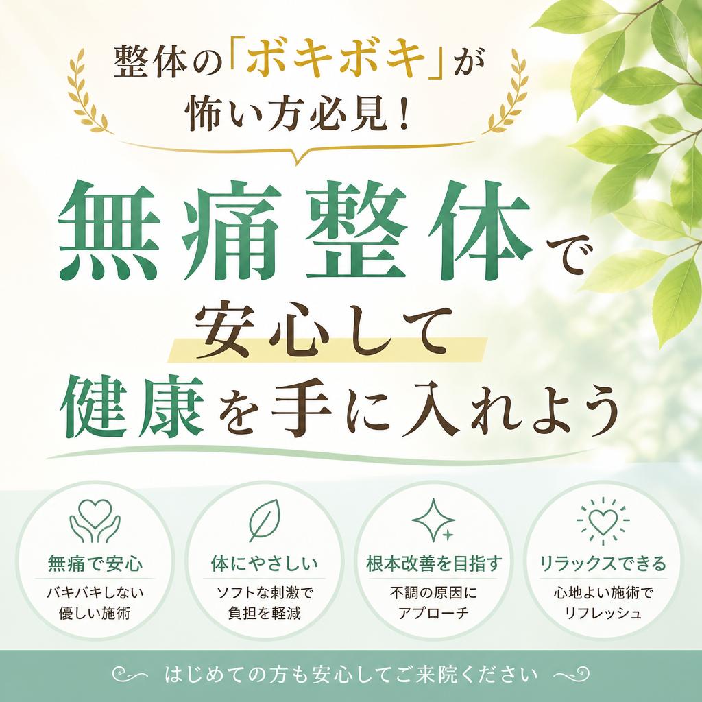 整体の「ボキボキ」が怖い方必見！無痛整体で安心して健康を手に入れよう