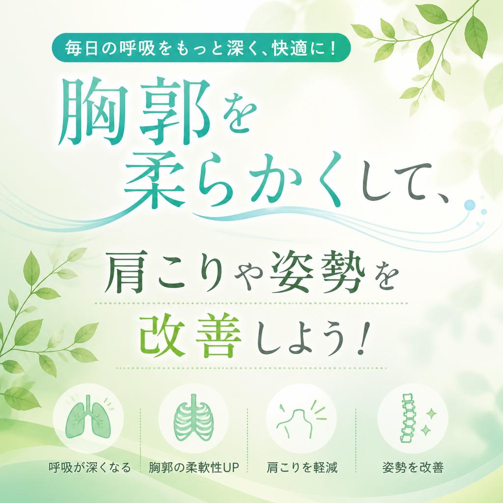 毎日の呼吸をもっと深く、快適に！胸郭を柔らかくして、肩こりや姿勢を改善しよう！