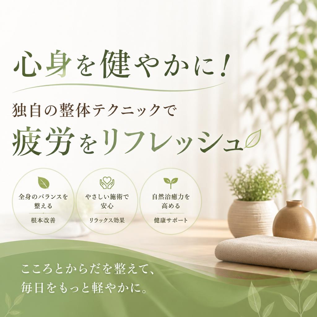 心身を健やかに！独自の整体テクニックで疲労をリフレッシュ