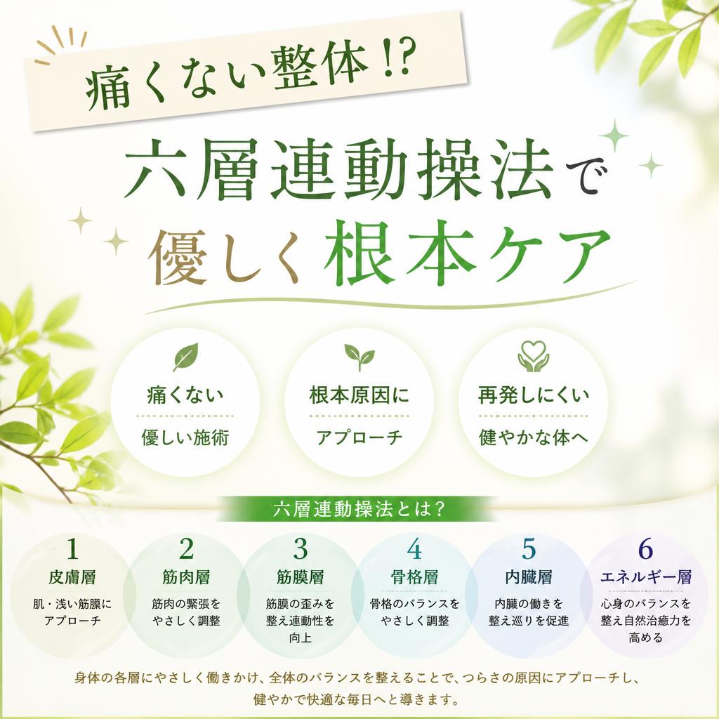 痛くない整体！？六層連動操法で優しく根本ケア