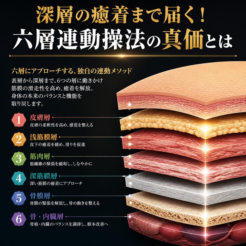 深層の癒着まで届く！六層連動操法の真価とは